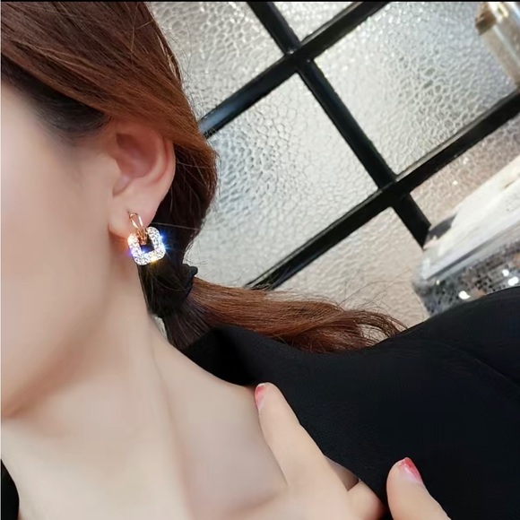 🆕❗️ Square Inlaid Rhinestones Drop Dangle Earrings Temperament Jewelry - Picture 6 of 6